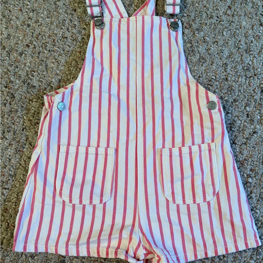 Zara Pink and White Striped Cotton Overalls